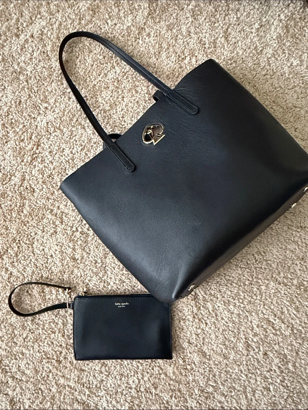 kate spade Black Leather Spade-Logo Tote